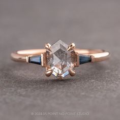 salt and pepper diamond Hexagon Cut Engagement Ring, Non Diamond Engagement Rings, Hexagon Diamond Ring, Hexagon Engagement Ring, Mother's Ring, Original Engagement Rings, Hexagonal Ring, Pink Engagement Ring, Ring Inspo