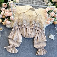 Streetwear Tops, Ruffle Shirt, Long Puff Sleeves, Chiffon Shirt, Lace Ruffle, Lace Shirt, Chiffon Blouse, Looks Vintage, Lace Tops