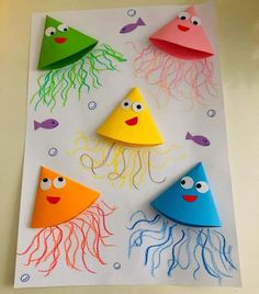 paper crafts for kids with different types of sea animals and fish on white paper sheet