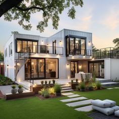 a large white house sitting on top of a lush green field