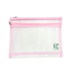 a pink zippered pouch with the kfc logo on it's front side