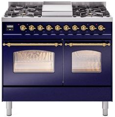 ILVE Nostalgie II 40 Dual Fuel Natural Gas Range, Blue, Brass Trim UPD40FNMPMBG - Farmhouse Kitchen and Bath Bosch Kitchen, Ilve Range, Freezer Accessories, Freestanding Range, Dual Oven, Induction Range, Dual Fuel Ranges, Iron Grate, Range Cooker