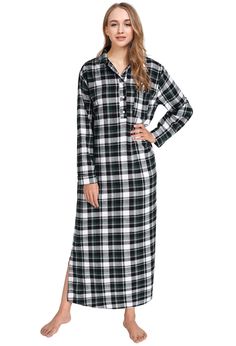 PRICES MAY VARY. women's nightgowns made from lightweight, plaid cotton flannel Sleep shirts features long sleeves, collared neck with buttons front A chest pocket on the left for a nostalgic feel Full length flannel nightgowns keeps you warm and comfy Machine Wash Cold, Iron Low Heat, Do Not Bleach, Do Not Tumble Dry, Do Not Dryclean Latuza women's nightgown in soft cotton flannel with a turn-down collar, chest pockets and long sleeves. A great cotton nightgown for sleepwear or hanging out at h Flannel Nightgown, Buy Clothes Online, Flannel Women, Women's Nightgowns, Nightgowns For Women, Sleep Shirt, Nightgowns