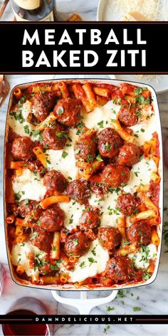 Time for another warm dinner idea! It's an easy meatball bake ziti. You'll love this easy pasta recipe with homemade meatballs in cheesy goodness! Save this pin and experience one of the best comfort food recipes!