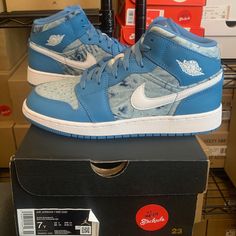 Welcome To The Hypestockpile Poshmark Closet! All Our Products Are 100% Authentic. Item Details: Brand: Nike Air Jordan Item Name: Air Jordan 1 Mid Washed Denim Color: Dutch Blue/White Style Code: Dm8951 400 Year Of Release: 2022 Condition: Brand New With Original Box (Unworn/Deadstock) And Tags If Applicable Size: Please Use The Scroll Down Bar To Check For All Sizes Available! Shipping: Free Shipping! All Orders Purchased Before 1:00 Pm Et. Qualify For Same Business Day Shipping! We Always Dou Denim Blue Lace-up Sneakers For Streetwear, Blue High-top Custom Sneakers With Fade-resistant, Casual Mid-top Custom Sneakers With Fade-resistant Finish, Trendy Blue High-top Sneakers For Sports, Casual Blue Skate Shoes For Spring, Blue Skate Shoes With Rubber Sole For Spring, Blue Skate Shoes With Rubber Sole, Trendy Blue High-top Sneakers With Round Toe, Spring Blue Skate Shoes With Rubber Sole