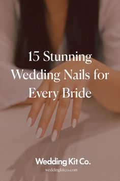 woman-showing-her-wedding-nails-and-engagement-ring Bride Nails Short Wedding, Bride Nail Color Wedding, Wedding Manicure And Pedicure Brides, Simple Bridal Manicure, Wedding Nail For Bride, Wedding Nail Trends 2024, Brides Nails For Wedding White, Wedding Nail Color For Bride, Wedding Nails For Ivory Dress