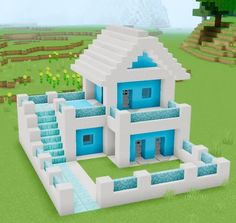 Blue Minecraft House Aesthetic, Disney Princess Minecraft Houses, Minecraft House Simple, Mc House Ideas, Modern Minecraft Houses, Case Minecraft, Minecraft Create, Minecraft Decoration