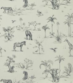 an animal themed wallpaper with zebras, giraffes and palm trees