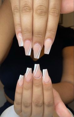 French Tips With Design Coffin, Nail Gel Ideas Classy, Nail Ideas French Tip Coffin, Chic Nail Designs Classy, Nail Ideas French Tip Classy, Trendy French Tip Nails Coffin, French Tips Nails Coffin, French Tip Coffin Acrylic Nails, French Tip Acrylic Nails Coffin