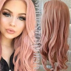 (Rosie) Rose gold lace front synthetic wig Body Wave Lace Front Wig, Rose Gold Lace, Wave Lace Front Wig, Beauty Hair Color, Peach Hair, Pastel Pink Hair, Haircut Inspiration, Rose Gold Hair, Ombre Hair Color