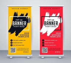 two roll up banners with different colors