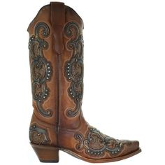 The Corral Women's Honey Overlay Embroidered Studs Cowgirl Boots is stunning for any occasion. Featuring a full-grain leather upper, double rose scallop and single welt construction. Size: 6.  Color: Brown.  Gender: female.  Age Group: adult. Corral Boots Womens, Cowboy Casual, Double Rose, Boots Mid Calf, Corral Boots, Boots Womens, Calf Boots, Mid Calf Boots, Mid Heel