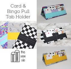 the card and bilingo pull tab holder is made out of scrapbook pages