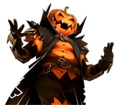 an orange and black halloween character holding his hands up