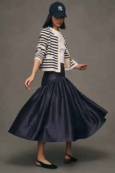 Midi Skirts Ideas, Drop Waist Skirt Outfit, Dressy Skirts Outfits, A Line Midi Skirt Outfit, Prairie Skirt Outfit, Cambridge Graduation, Boots With Skirt, Midi Skirt Outfit Fall, Full Skirt Outfit