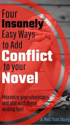 a poster with the words conflict to your novel and an image of a man's arm