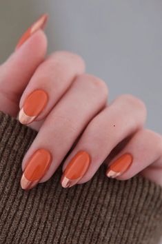 Birthday Glam, Orange Nail Designs, Orange Nail, Simple Fall Nails, French Tip Nail Designs, October Nails, Smink Inspiration