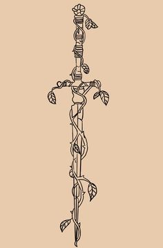 a drawing of a cross with vines on it