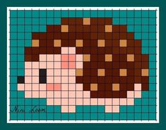 a cross stitch pattern of a woman's face with brown hair and eyes in squares