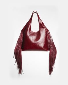 The Fringe Bag Oxblood Color, Fringe Handbags, The Fringe, New Tops, Jumpsuit Dress, Leather Bag, Tassels