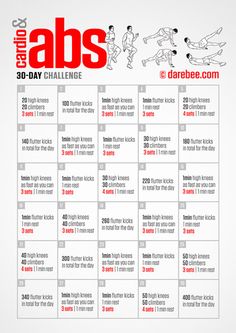 the 30 - day abs challenge is shown in red and white with an image of a man