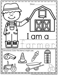 i am a farmer worksheet with pictures and words for kids to practice letter recognition