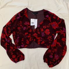 Beautiful Sanctuary Floral Top. Burgundy, Purples, And Red Color Scheme. Long Sleeve, Crop. Size Xs. New, With Tags. Floral Print Cropped Top For Night Out, Cropped Floral Print Top For Night Out, Cropped Top With Floral Print For Night Out, Peplum Crop Top, Twist Front Crop Top, Floral Babydoll Top, Boho Crop Tops, Blue Floral Top, Cropped Long Sleeve Top