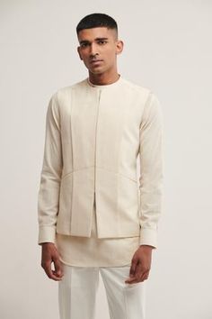 Shop for Dhruv Vaish White Handloom Cotton Jawahar Jacket for Men Online at Aza Fashions Nehru Jacket For Men, Indian Jackets, Indian Groom Wear, Dress Men, Wedding Dress Men, Dress Suits For Men, Notched Neckline, Nehru Jacket, Nehru Jackets