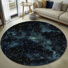 a living room area rug with stars in the sky