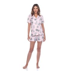 Sweet dreams start with cute pajamas this short sleeve top & shorts matching pajama set is great for comfortably lounging on lazy weekends or getting ready for a night out. Features: material is 95 polyester and 5 percent spandex, 2 piece set, short sleeve, button down, with collar, matching top and shorts pajama set. Matching Top And Shorts, Summer Pjs, Floral Pajama Set, Floral Pajamas, Cute Pajamas, Matching Pajamas, Womens Pyjama Sets, White Mark, Button Up Top