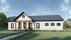 this is an artist's rendering of the farmhouse style house plans for small homes