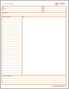 an orange and white printable workbook with lines on the page, which is blank for