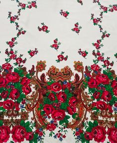 Beautiful folk fabric, highlander folk pattern. Crepe fabric with a floral motif, roses with leaves in ascending compositions. On both sides of the beam there is a border going to the center of the fabric - a decorative border / pattern is on both sides. The width of the pattern is approx. 40 cm. The layout of the pattern is shown in the photo of the dress. The price is for 1 meter / 1yd of fabric with a width of 1.5 meter/ 1,5yd When you buy several pieces, you will always get the material in one piece. Kelly Krepa is a unique fabric in every respect. The fabric is airy and light, resistant to creases - in practice, it means that it does not require ironing. The fabric is slightly translucent. It fits perfectly on the body and has a great texture. Soft, thin and delicate fabric is an idea Traditional White Floral Digital Prints, Traditional Floral Print Patterned Fabric, Traditional Patterned Fabric With Floral Print, Traditional Floral Pattern Digital Prints, Folk Fabric, Roses With Leaves, Polish Clothing, Folk Pattern, Polish Folk