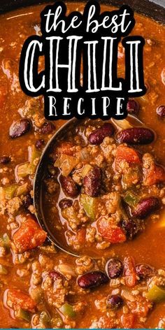 the best chili recipe with beans and sausages in a skillet, on top of a