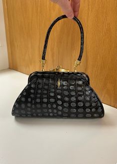 "Vintage black formal purse ,bag,small handbag,small formal purse PLEASE SEE MEASUREMENT: 9\" wide 4 1/2\" tall 2\" deep 4\" drop Excellent condition. No wear, clean Vintage black purse ,bag,small handbag,small formal purse" Black Satchel Evening Bag With Removable Pouch, Black Shoulder Bag With Handle Drop For Evening, Black Handheld Evening Bag For Everyday Use, Black Pouch Box Bag With Handles, Elegant Black Pouch-style Coin Purse, Elegant Black Pouch Coin Purse, Black Box Bag With Handles, Black Pouch Evening Bag, Black Handheld Evening Bag With Removable Pouch