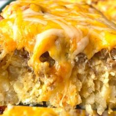 a cheesy casserole with meat and cheese