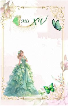 a woman in a green dress with butterflies on her head and the words miss kl