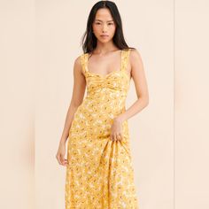 Nwot Free People Dress Size Small Color Yellow Retail $128 Please Send Me Message If You Have Any Questions. Yellow Midi-length Dress With Fitted Bodice, Yellow Midi Dress With Fitted Bodice, Yellow Fitted Bodice Midi Dress, Yellow Ruched Dress For Garden Party, Yellow Floral Print Midi Dress With Square Neck, Yellow Square Neck Midi Dress With Floral Print, Yellow Fitted Bodice Dress For Summer, Yellow Dress With Fitted Bodice For Summer, Chic Yellow Square Neck Dress