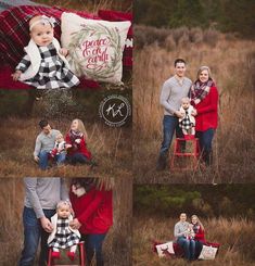 an image of a family posing for their christmas card photo shoot in the woods with pillows and blankets