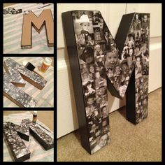 the letter m is made up of photos and tape to make it look like letters