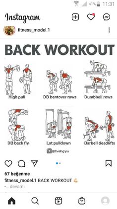 an instagram page with instructions on how to do back workouts for the gym