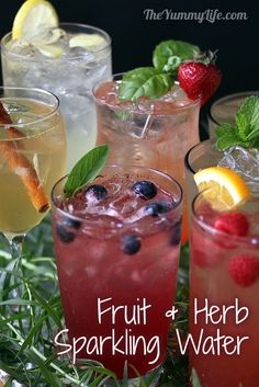 fruit and herb sparkling water in glasses