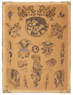 an old - fashioned tattoo design is displayed on a piece of paper