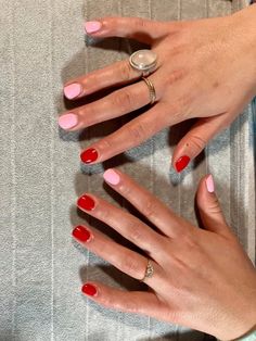 True Summer Nail Polish, Natural Nail Inspo Short Design, Simple But Fun Nails, Boycott Boring Nails, Short Painted Nails Simple, Two Color Nails Ideas, Pink And Red Nails Short, Short Easy Nail Designs, Short Natural Nail Designs Gel