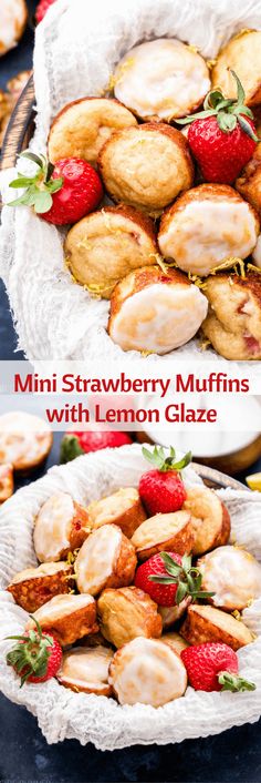 mini strawberry muffins with lemon glaze