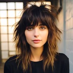 50 Trending Wispy Bangs Hairstyles to Try This Year - Opentimehours.com Long Shag With Wispy Bangs, Medium Feathered Haircuts, Wolfcut Hair With Bangs, Layered Shag With Fringe Round Face, Messy Wolfcut, Wolf Cut With Fringe, Shag Hairstyles No Bangs, Mullet Layers, Corte Wolf