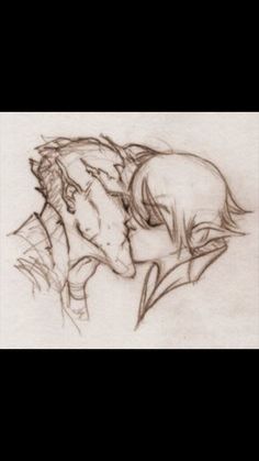 a drawing of two people kissing each other