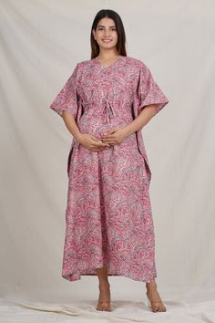 Floral Print Maternity Kaftan With Baby Feeding Zip Pregnancy Wear Gown Printed Cotton Nursing Dress Gift For Mom. Floral Print Maternity Kaftan. With Concealed Zip for Ease in Nursing. Soft Lightweight Breathable. Fabric that Keeps you Cool. Comfortable for Night and Day. Skin and Baby Safe Fabric. 100% Cotton Fabric. Size--XS, S, M, L, XL, 2XL, 3XL, 4XL, 5XL, 6XL. Length - 48 Inches. Adapts to your Belly Size. Hand block Print Fabric.  Customisation Can be Done.  Wash Care :  Do Not Soak or Tu Pink V-neck Maternity Dress For Maternity Wear, Pink Maxi Maternity Gown, Pink Short Sleeve Maternity Dress, Pink Maxi Dress For Maternity Wear, Pink Maxi Length Maternity Dress, Pink Maternity Maxi Dress With Short Sleeves, Pink Maternity Maxi Dress, Maternity Kaftan, Pregnancy Wear