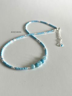 Beautiful Blue Striped Agate necklace with high quality Czech beads.  Get for yourself or gift to a friend. ♥   #vichkin #vichkindesign ↠ ABOUT    ▢  Size: about 15 inch, goes up to about 17 inch with chain extension.  ▢  Materials: 2mm / 3mm quality Czech glass seed beads, blue striped agate.  ▢  This item is handmade and may vary slightly from the picture, making every one completely unique.  ▢  Ready to ship. ↠ IMPORTANT The product is not suitable for young children. Please exercise child sa Handmade Strand Beaded Necklaces As Gift, Handmade Beaded Strand Necklaces As Gift, Handmade Beaded Strand Necklace As Gift, Light Blue Gemstone Beaded Necklace Gift, Light Blue Gemstone Beads Necklace For Gift, Adjustable Light Blue Gemstone Beaded Necklace, Turquoise Strand Beaded Necklace As Gift, Turquoise Strand Beaded Necklace For Gift, Blue Strand Necklace Gift