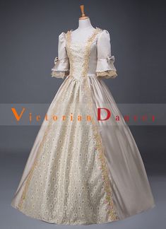 Champagne Medieval Victorian Wedding Dress Masquerade Ball Gown   Condition: Brand New  Color: amp;nbsp; As Picture  Material: Satins And Lace  Silhouette: Ball Gown  Sleeve Length: Short Sleeve  Dresses Length:Floor-Length  Neckline:Square Collar  Decoration: Lace  Style: Vintage  Includes: Dress Vintage Historical Ball Gown For Costume Party, Victorian Ball Gown Medieval Dress For Wedding, Princess Style Medieval Wedding Dress, Victorian Baroque Medieval Wedding Dress, Historical Design Floor-length Ball Gown For Wedding, Elegant Baroque Medieval Wedding Dress, Elegant Medieval Ball Gown Dress For Wedding, Fitted Vintage Ball Gown With Historical Design, Victorian Fitted Ball Gown For Wedding